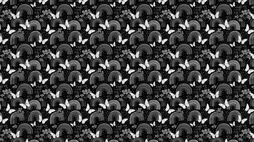 Papier peint arc-en-ciel et papillons Motifs vintage de arcs-en-ciel et papillons blancs sur fond noir