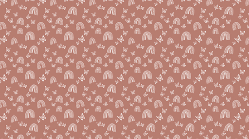 Papier peint arc-en-ciel et papillons Un délicat motif de couleurs pastel sur fond rose terracotta