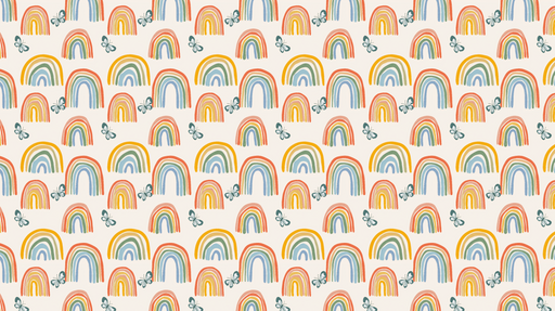 Papier peint arc-en-ciel Motif ludique d'arcs-en-ciel colorés et de papillons