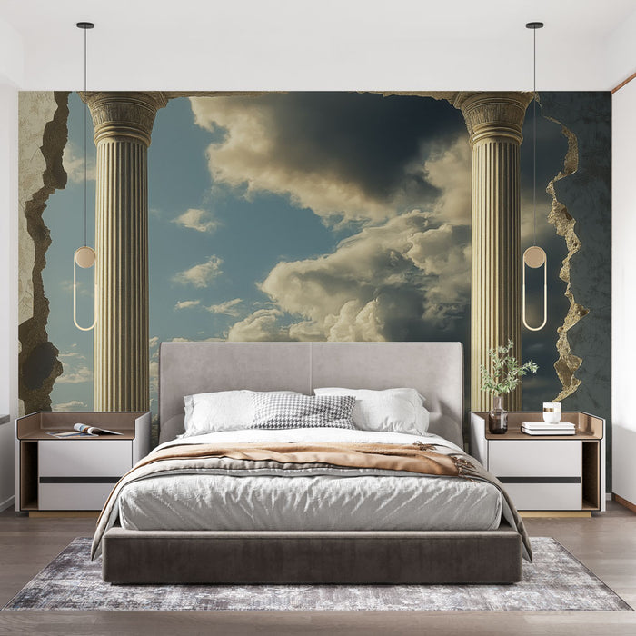 Papier peint architecture classique | Ouverture sur un ciel dramatique avec colonnes