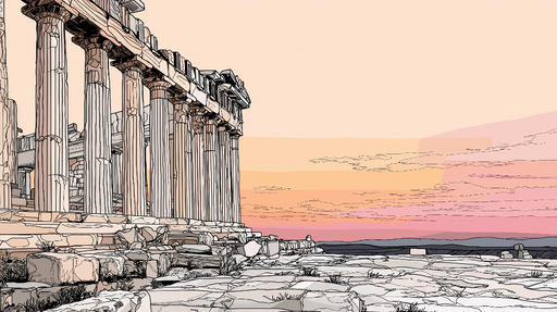 Papier peint architecture classique Silhouette des colonnes grecques au coucher de soleil