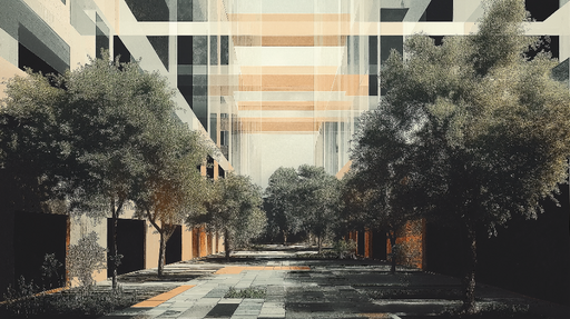 Papier peint architecture moderne Allée urbaine avec arbres contemporains