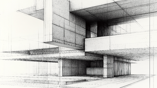 Papier peint architecture moderne Dessin géométrique minimaliste en noir et blanc