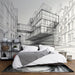Papier peint architecture moderne avec esquisse de bâtiment contemporain en milieu urbain pour décoration intérieure élégante.