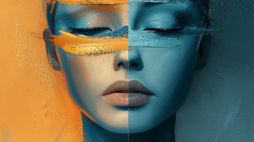 Papier peint art abstrait Visage divisé en couleurs vibrantes