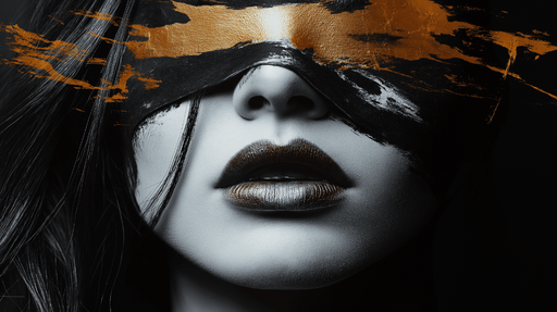 Papier peint art abstrait Visage mystérieux et touches dorées