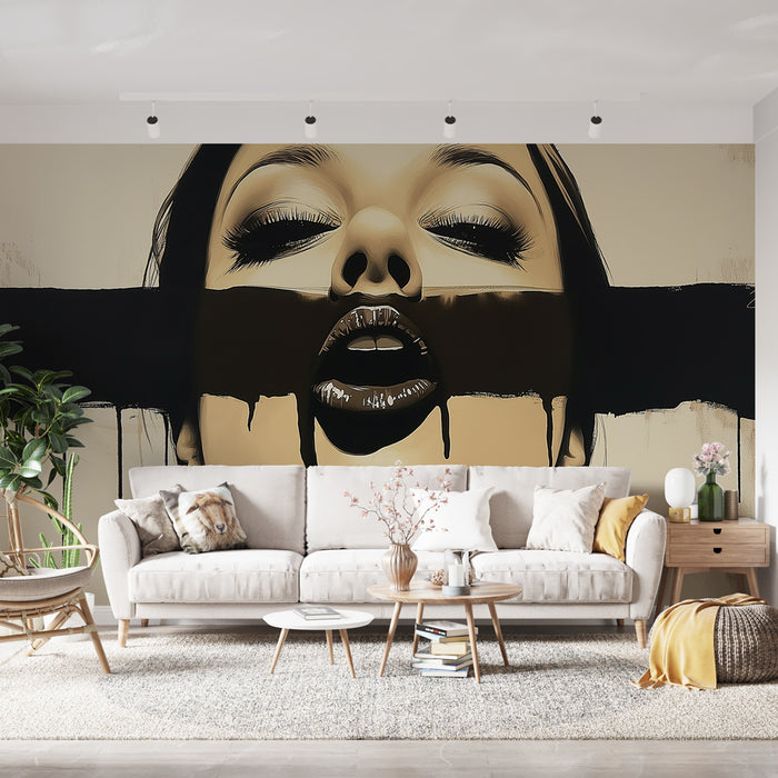 Papier peint artistique avec portrait abstrait et éclaboussures de peinture pour salon moderne