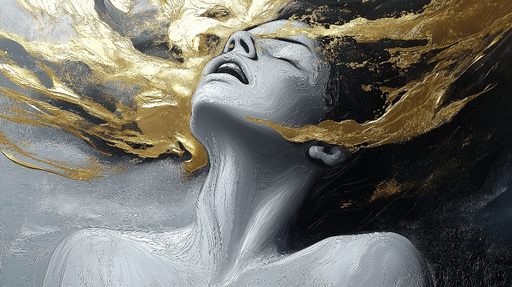 Papier peint artistique Visage éthéré avec des éclats dorés