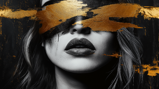 Papier peint artistique Visage mystérieux avec des touches d'or