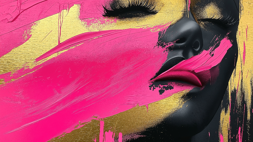 Papier peint artistique Visage stylisé avec des touches de rose et d'or