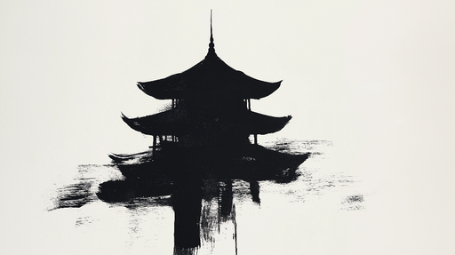 Papier peint asiatique Pagode style encre de chine