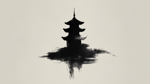 Papier peint asiatique Pagode sur fond beige