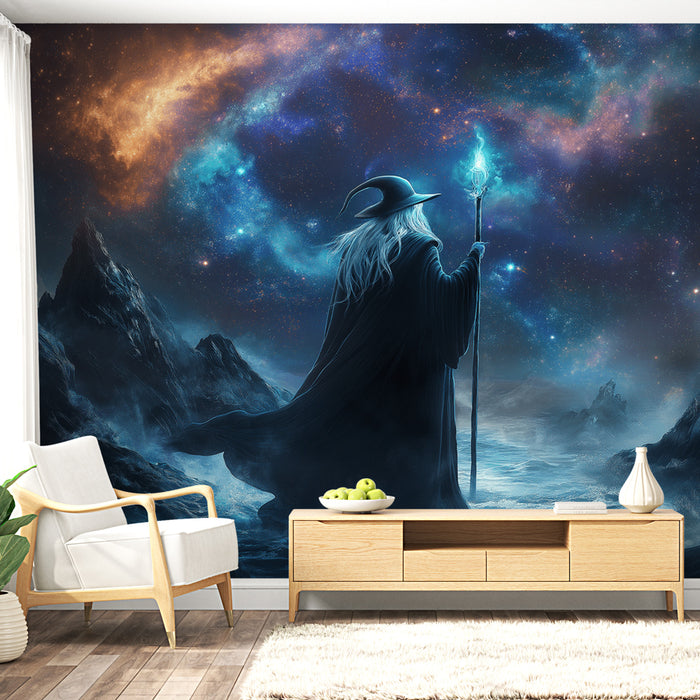 Papier peint astral | Sorcier mystérieux sous un ciel étoilé