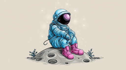 Papier peint astronaute Astronaute mignon assis sur une lune stylisée