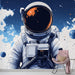 Papier peint astronaute stylisé dans un cosmos vibrant pour chambre d'enfant ou bureau moderne