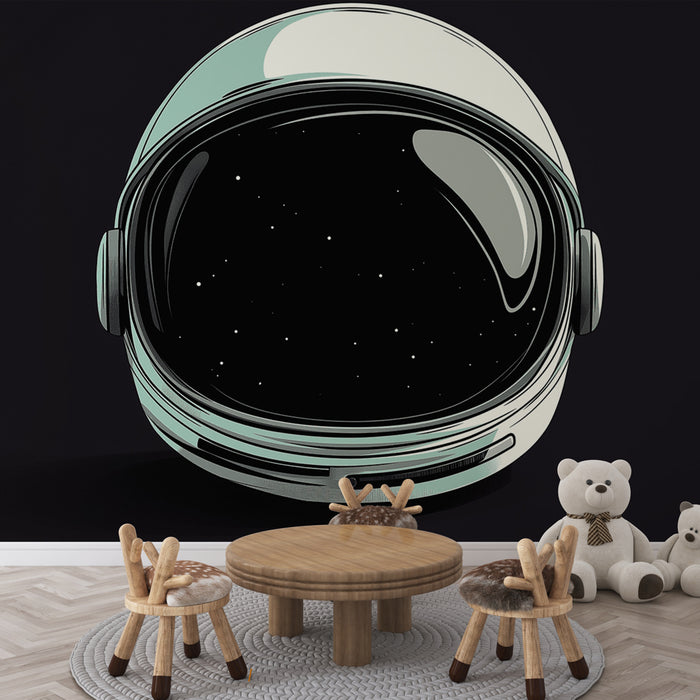 Papier peint astronaute rétro avec casque et fond étoilé pour chambre d'enfant moderne