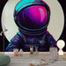 Papier peint espace coloré avec illustration d'astronaute pour chambre d'enfant moderne