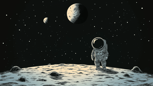 Papier peint astronaute Illustration d'un astronaute sur la lune avec des planètes en arrière-plan