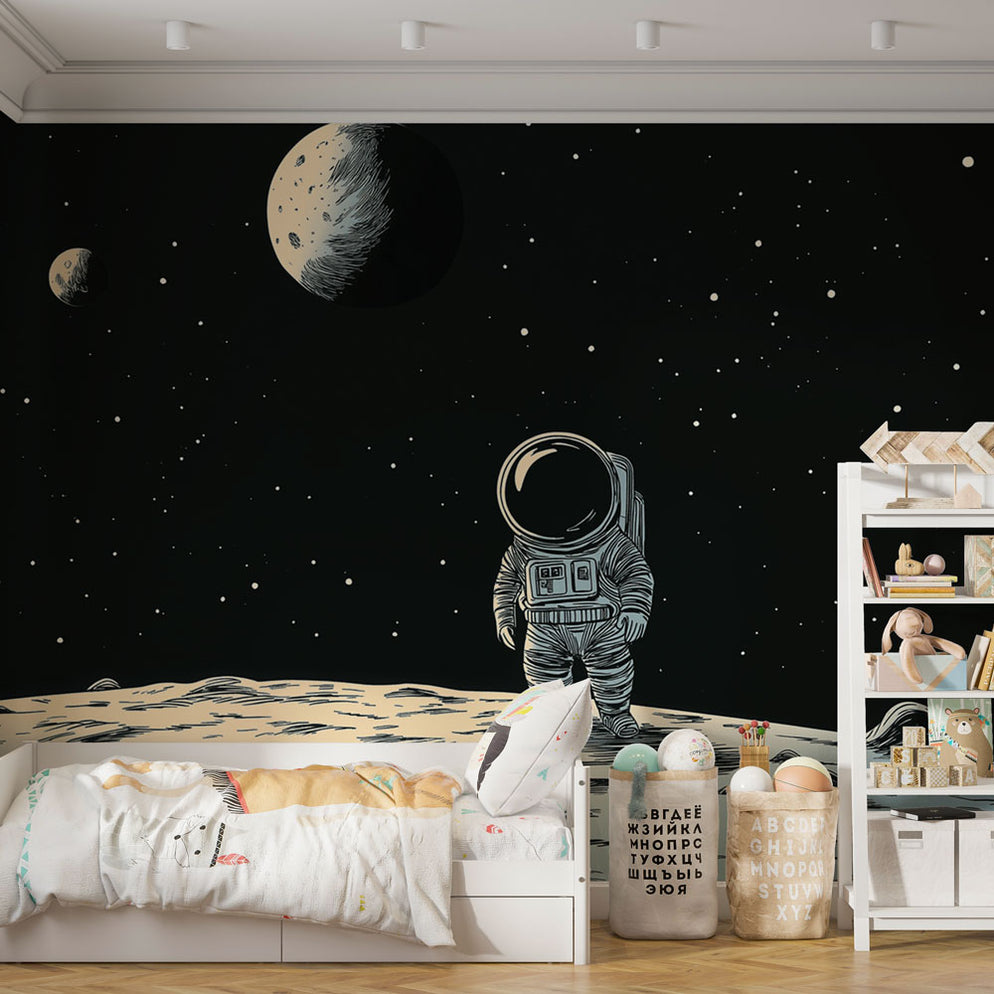 Papier peint astronaute | Illustration d'un astronaute sur la lune ave ...