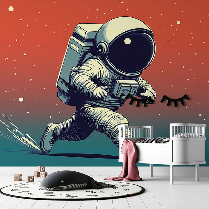 Papier peint espace coloré avec astronaute pour chambre d'enfant moderne
