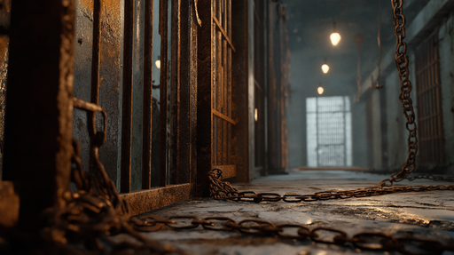Papier peint atmosphère carcérale Décor de prison rustique avec chaînes et lumières tamisées