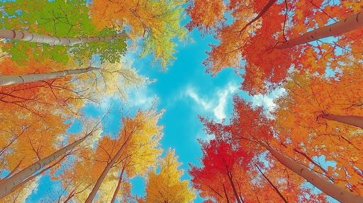 Papier peint automnal Ciel bleu et feuillage coloré d'automne