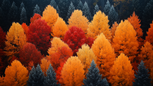 Papier peint automnal Feuillage coloré avec un mélange de teintes orangées et rouges