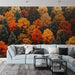 Papier peint automnal avec feuilles d'arbres aux couleurs vives et chaudes pour salon moderne