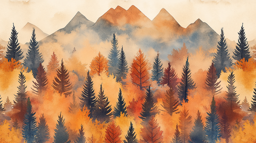 Papier peint automnal Forêt colorée avec montagnes en arrière-plan