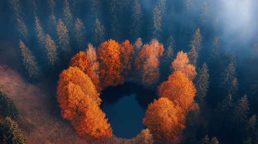 Papier peint automnal Paysage de forêt colorée autour d'un étang