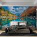 Papier peint automnal avec paysage de lac et arbres aux couleurs vives pour décoration de chambre moderne