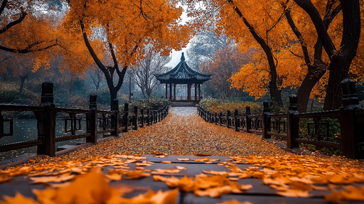 Papier peint automne Sentier paisible bordé d'arbres aux feuilles dorées