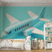 Papier peint avion 3D bleu pastel pour chambre d'enfant avec modèle d'avion stylisé.
