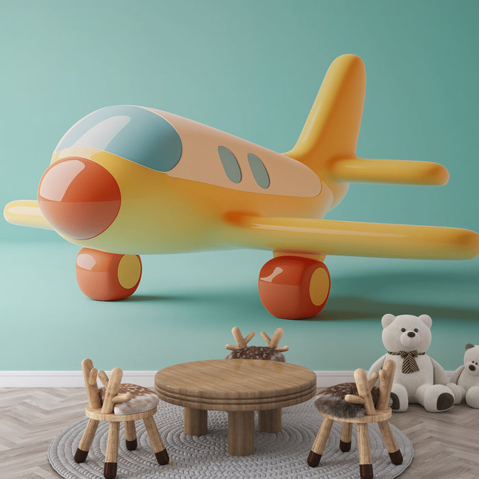 Papier peint ludique avec avion en plastique aux couleurs vives pour chambre d'enfant