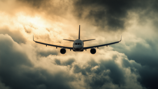 Papier peint avion Avion traversant un ciel nuageux avec lumière dorée