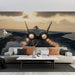 Papier peint avion de chasse au coucher du soleil pour salon moderne et dynamique