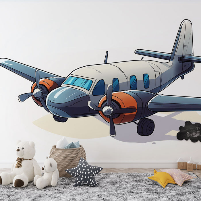 Papier peint avion de transport avec illustrations colorées pour chambre d'enfant.