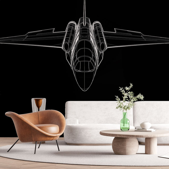 Papier peint design futuriste avec avion en filaire pour salon moderne