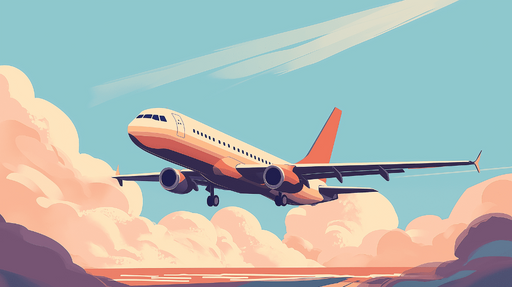 Papier peint avion Illustration d'un avion survolant des nuages colorés