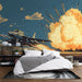 Papier peint avion militaire avec explosion spectaculaire pour chambre moderne