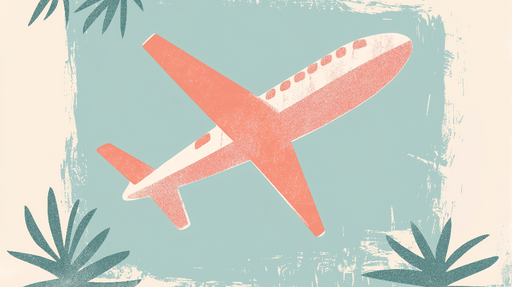 Papier peint avion Motif d'avion aux teintes pastel sur fond tropical