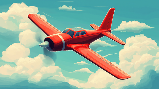 Papier peint avion rouge Avion rétro sur un fond nuageux