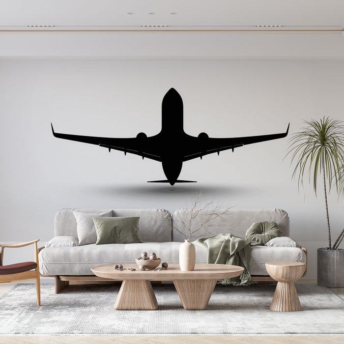 Papier peint avion silhouette noire pour salon moderne avec décoration minimaliste