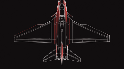 Papier peint avion stylisé Design minimaliste d'un avion de chasse en lignes blanches sur fond noir