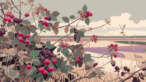 Papier peint baies de mûres Maturation délicate de mûres et framboises sur fond pastel