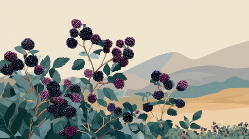 Papier peint baies sauvages Une jungle graphique de mûres colorées et de verdure