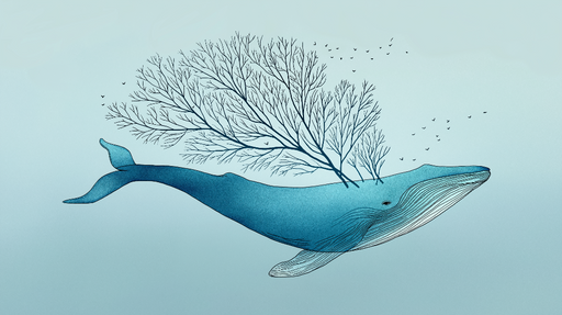 Papier peint baleine artistique Une baleine stylisée avec des branches d'arbre