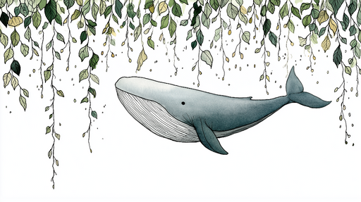 Papier peint baleine Élégante baleine nageant sous un feuillage délicat