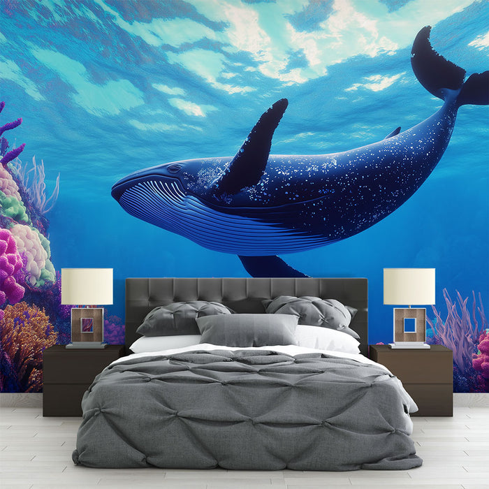 Papier peint baleine | Éléments marins vibrants et majestueux sous l'eau