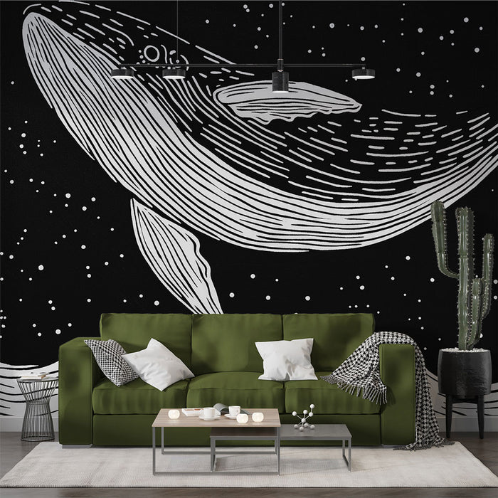 Papier peint baleine | Élevée au-dessus des vagues, sous un ciel étoilé